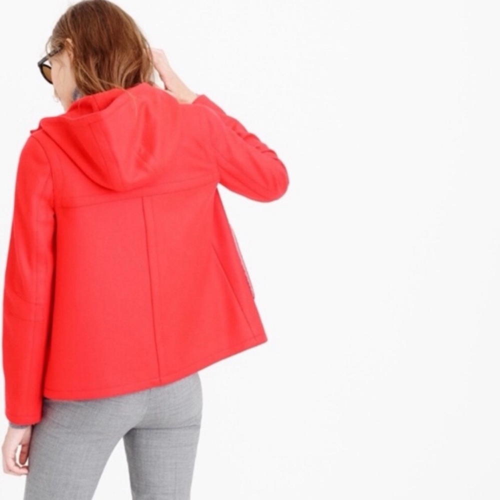 J. Crew Melton Wool Hooded Coat Red Italian SZ. 2 - Picture 3 of 13